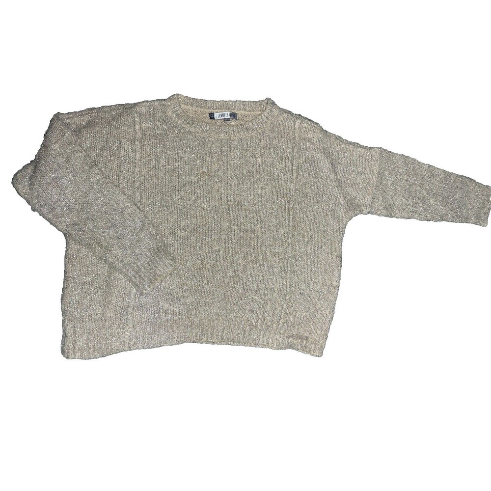Jennifer Lopez Sweater Womens Large Pull Over Knit Shiny Metallic Silver